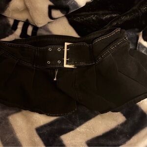Black Denim Mini Skirt with Belt